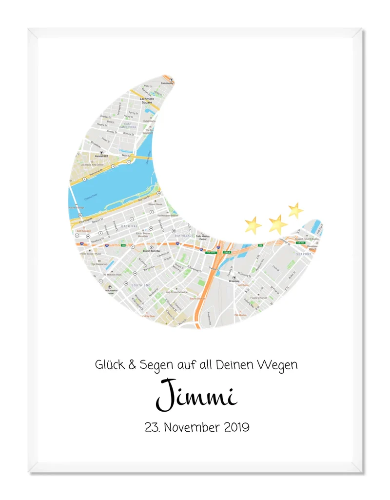 Personalisiertes Geburtsgeschenk & Taufgeschenk Mond Koordinaten Poster | Geschenk zur Geburt & Taufe für Mädchen & Jungen