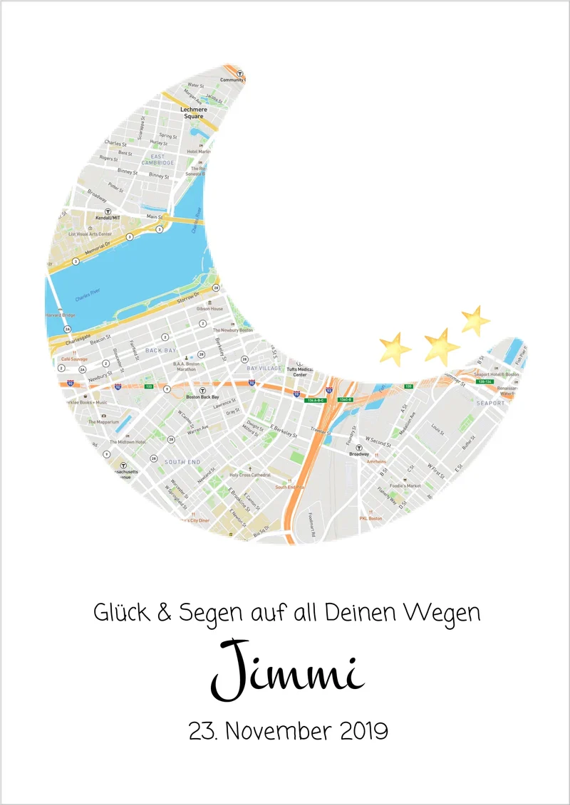 Personalisiertes Geburtsgeschenk & Taufgeschenk Mond Koordinaten Poster | Geschenk zur Geburt & Taufe für Mädchen & Jungen