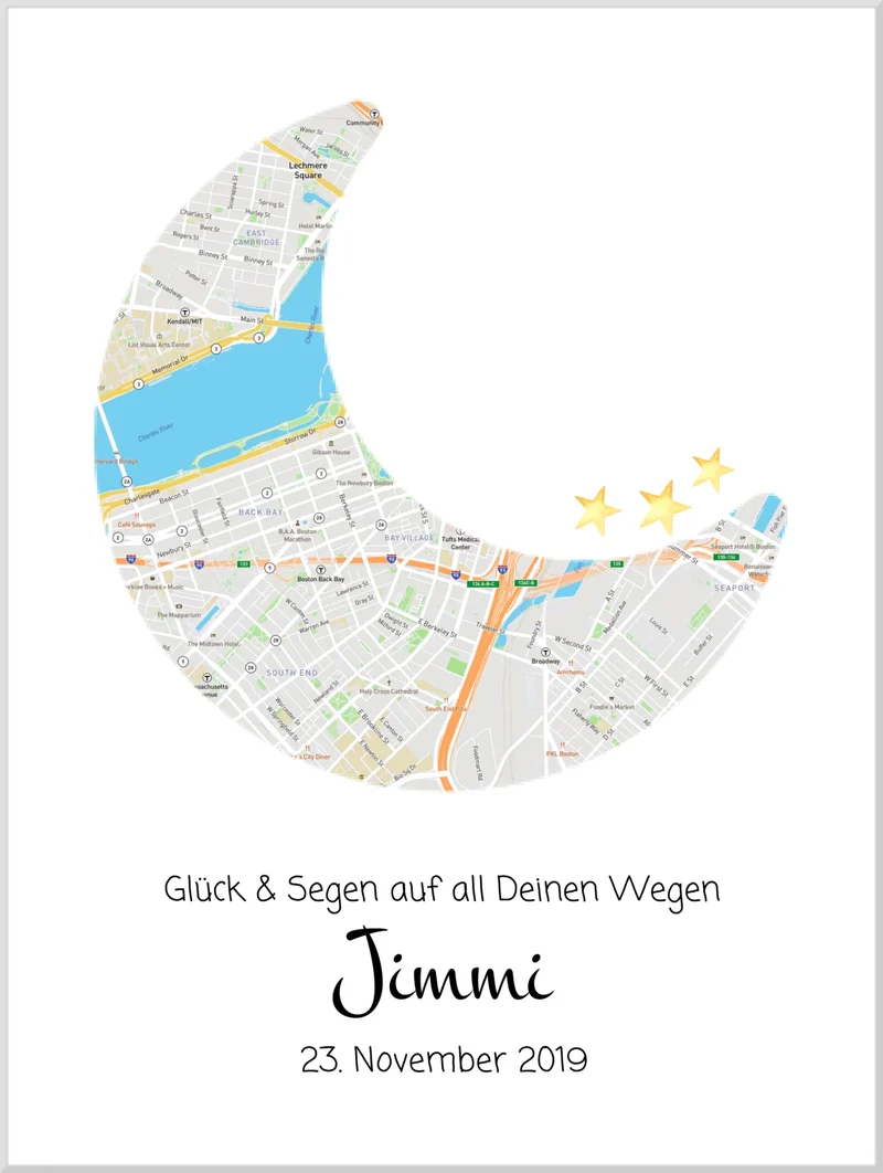 Personalisiertes Geburtsgeschenk & Taufgeschenk Mond Koordinaten Poster | Geschenk zur Geburt & Taufe für Mädchen & Jungen