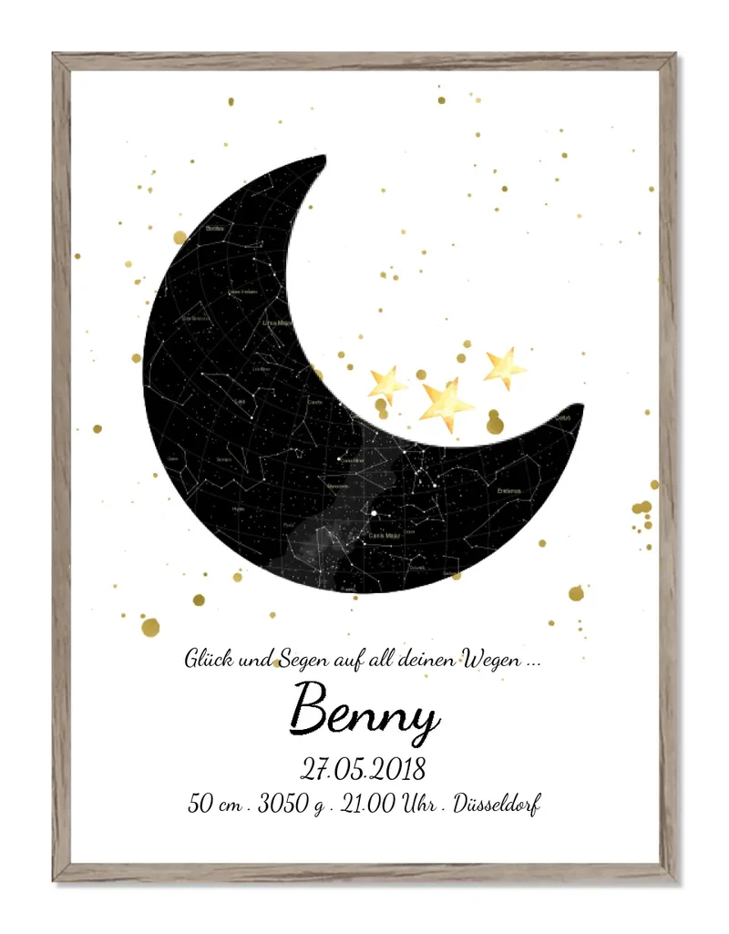 Geburtsgeschenk & Taufgeschenk Geburtsanzeige | Sternenhimmel Poster