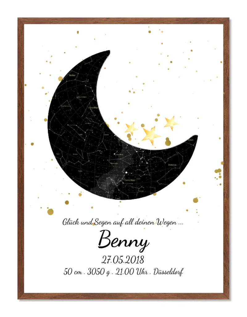 Geburtsgeschenk & Taufgeschenk Geburtsanzeige | Sternenhimmel Poster