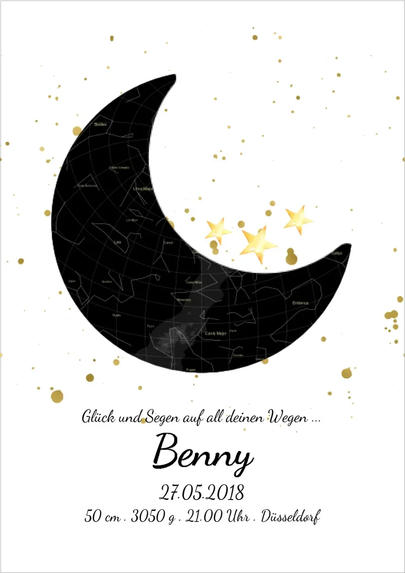 Geburtsgeschenk & Taufgeschenk Geburtsanzeige | Sternenhimmel Poster
