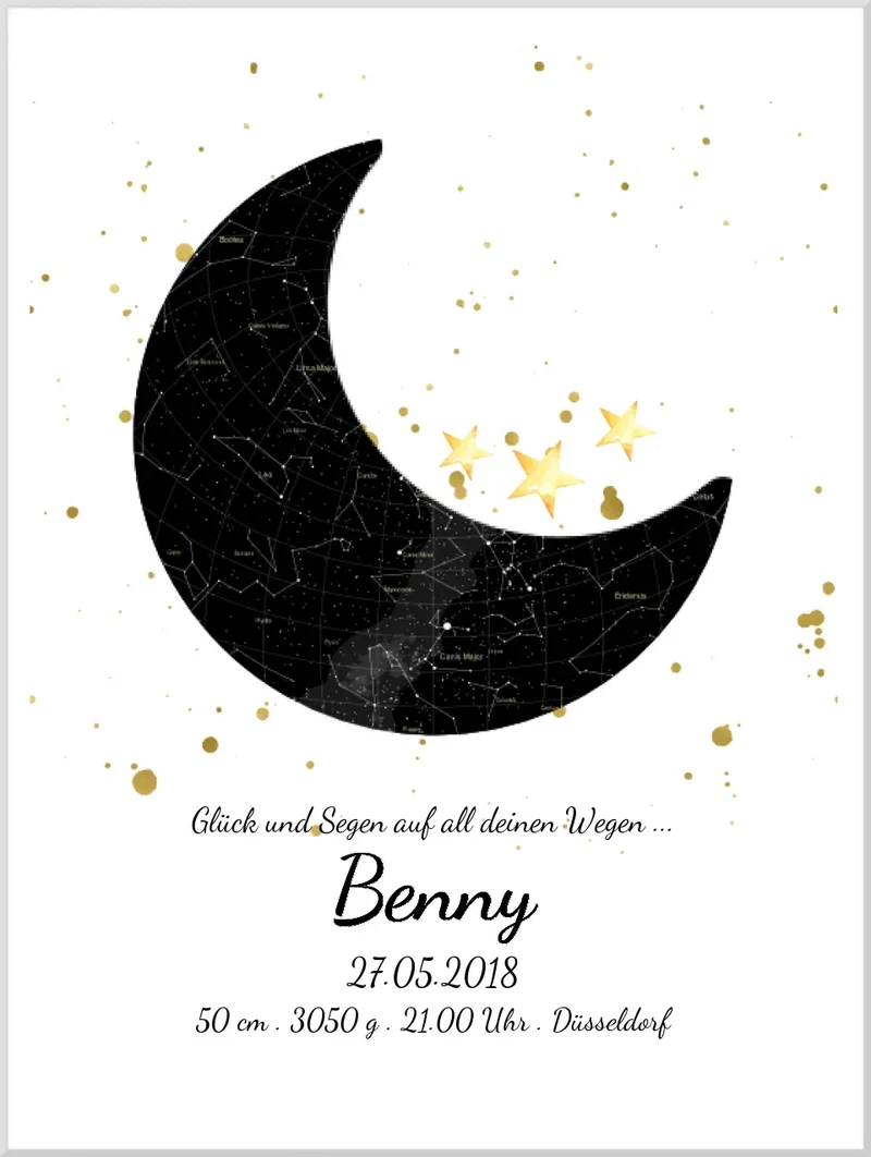 Geburtsgeschenk & Taufgeschenk Geburtsanzeige | Sternenhimmel Poster