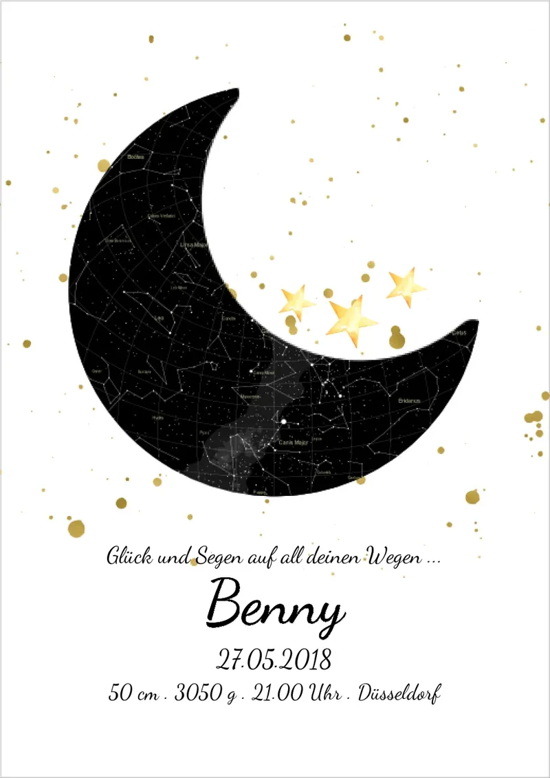 Geburtsgeschenk & Taufgeschenk Geburtsanzeige | Sternenhimmel Poster