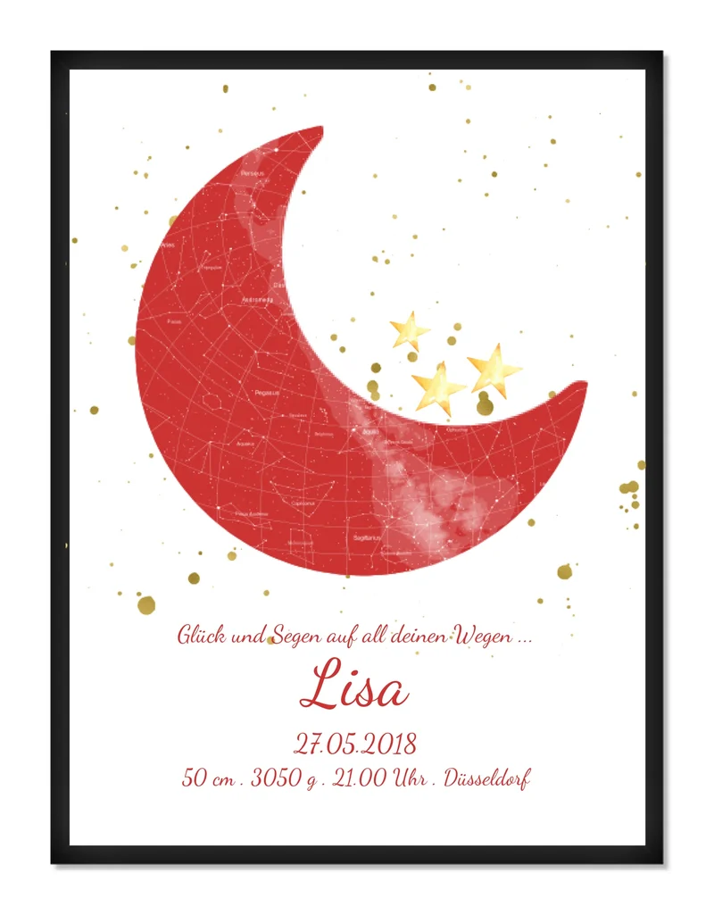 Geburtsgeschenk & Taufgeschenk Geburtsanzeige | Sternenhimmel Poster Sternkarte - Mädchen