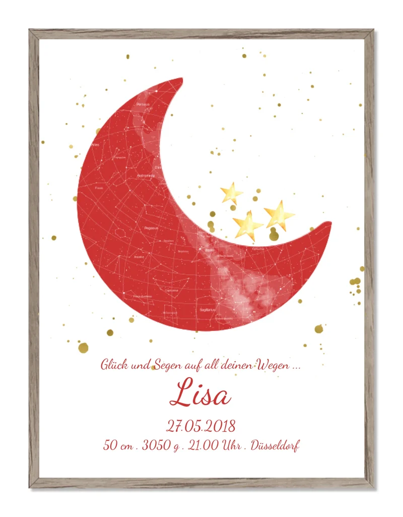 Geburtsgeschenk & Taufgeschenk Geburtsanzeige | Sternenhimmel Poster Sternkarte - Mädchen
