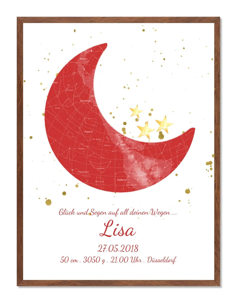 Geburtsgeschenk & Taufgeschenk Geburtsanzeige | Sternenhimmel Poster Sternkarte - Mädchen
