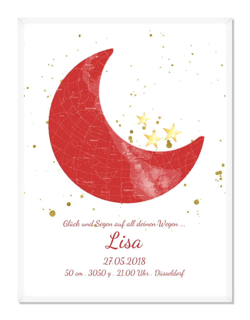 Geburtsgeschenk & Taufgeschenk Geburtsanzeige | Sternenhimmel Poster Sternkarte - Mädchen