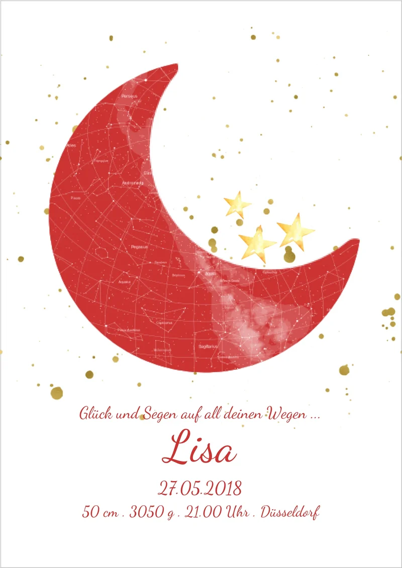 Geburtsgeschenk & Taufgeschenk Geburtsanzeige | Sternenhimmel Poster Sternkarte - Mädchen