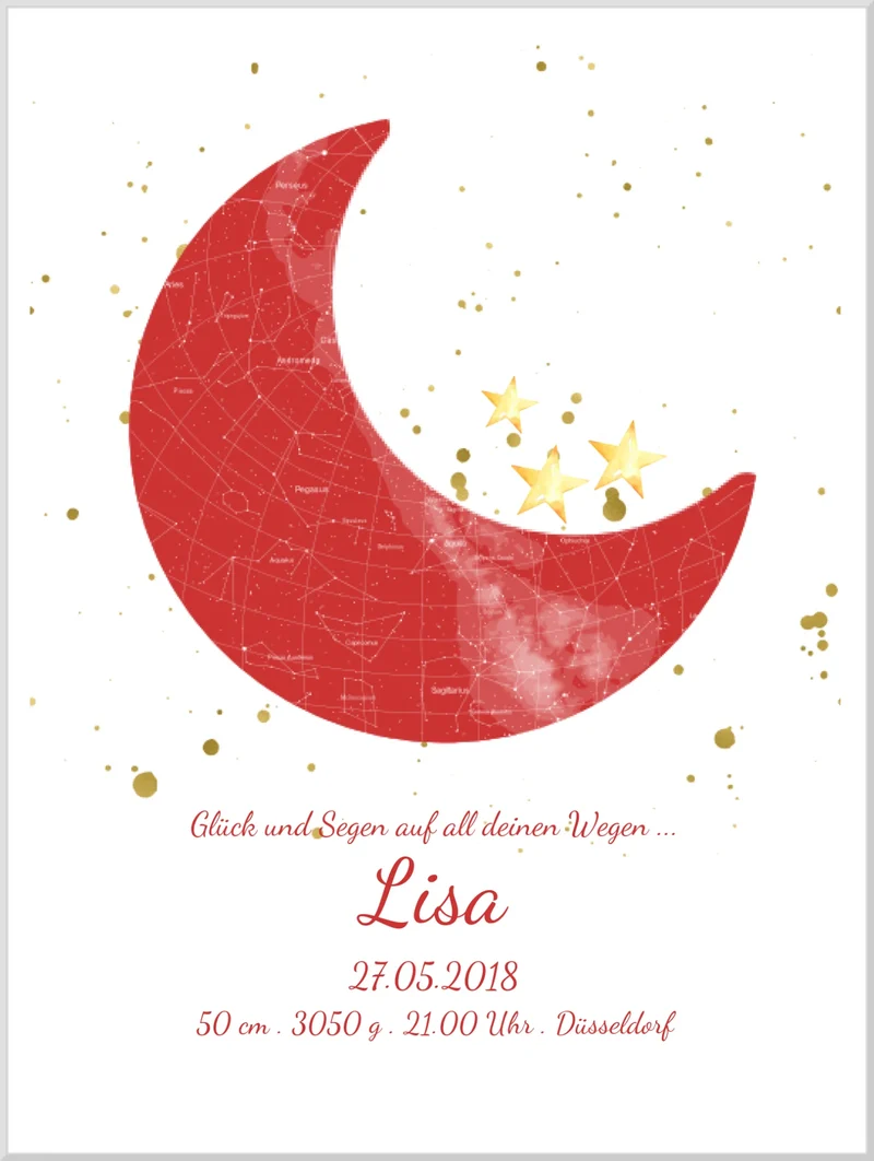 Geburtsgeschenk & Taufgeschenk Geburtsanzeige | Sternenhimmel Poster Sternkarte - Mädchen
