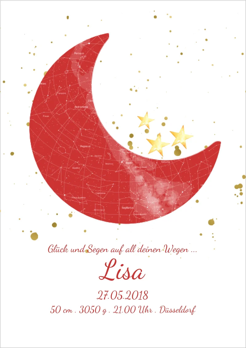 Geburtsgeschenk & Taufgeschenk Geburtsanzeige | Sternenhimmel Poster Sternkarte - Mädchen