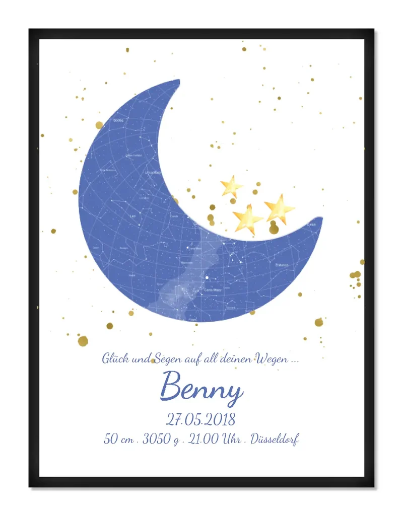 Poster Geburtsgeschenk & Taufgeschenk Geburtsanzeige | Poster Sternkarte Design | Babygeschenk
