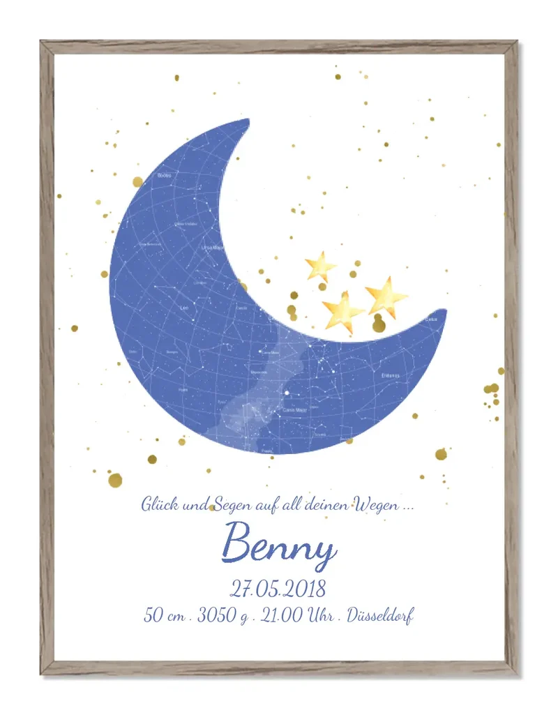 Poster Geburtsgeschenk & Taufgeschenk Geburtsanzeige | Poster Sternkarte Design | Babygeschenk