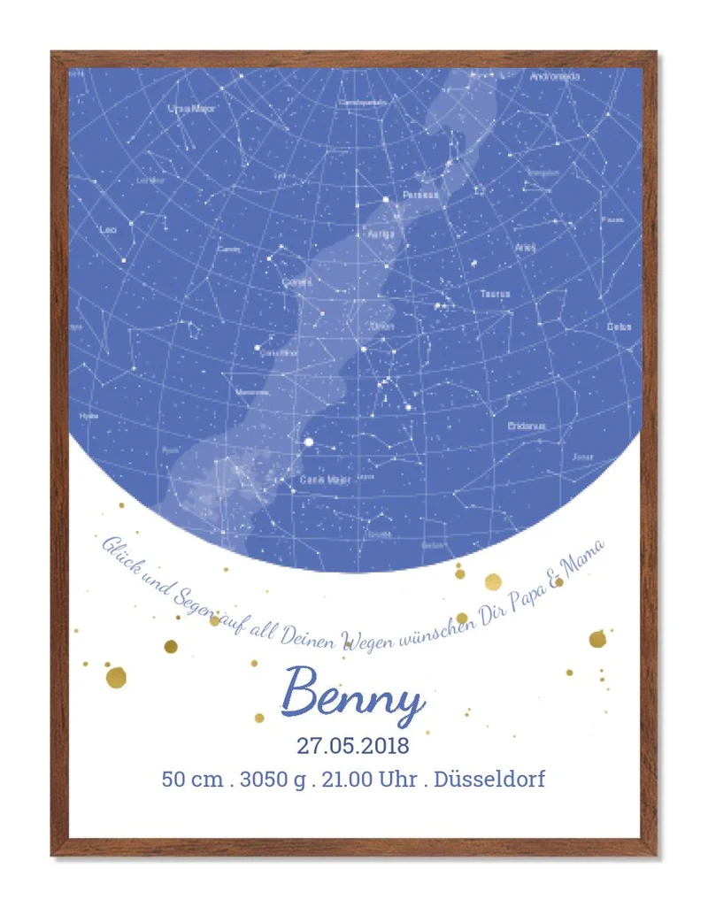 Geburtsgeschenk & Taufgeschenk Poster Geburtsanzeige | Sternenhimmel - Sternkarte Design | Babygeschenk zur Geburt, zur Taufe | Junge