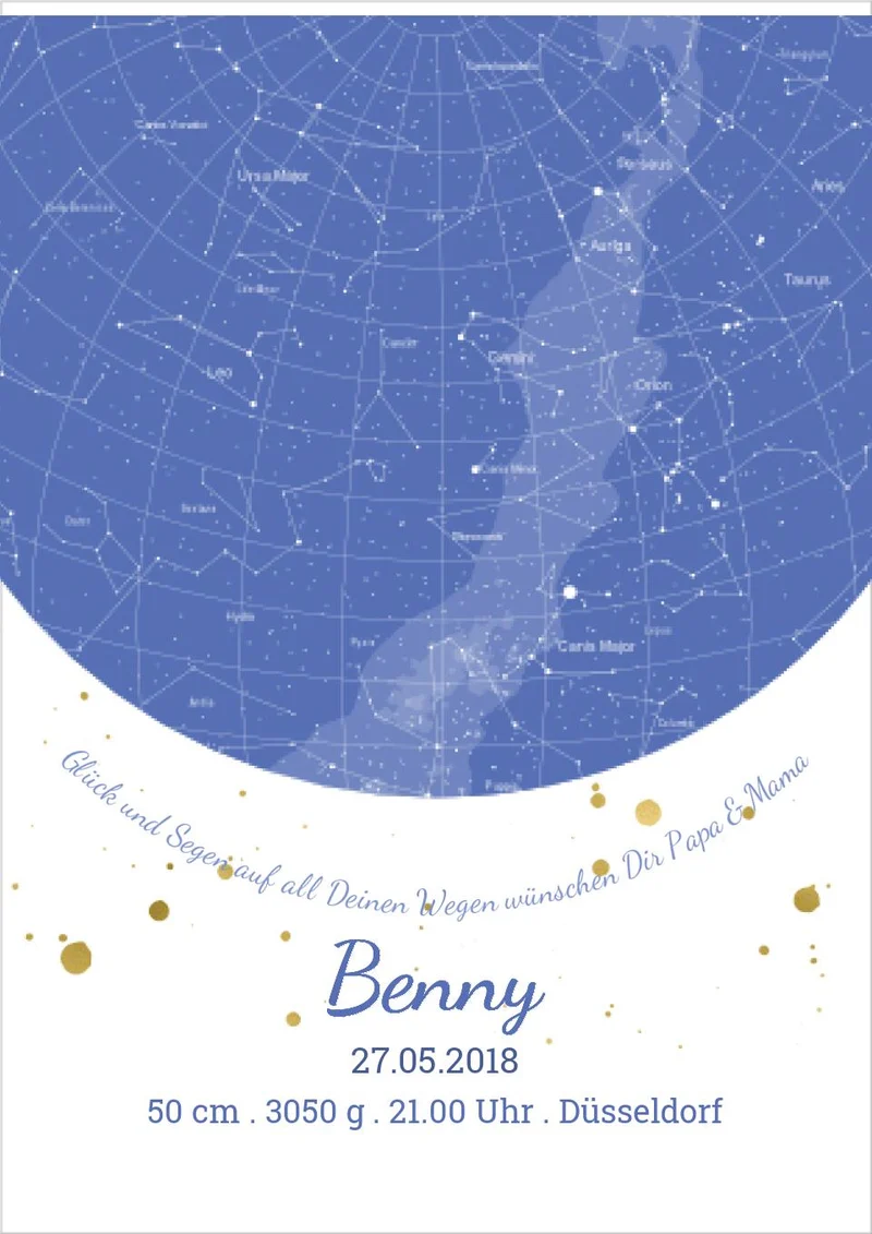 Geburtsgeschenk & Taufgeschenk Poster Geburtsanzeige | Sternenhimmel - Sternkarte Design | Babygeschenk zur Geburt, zur Taufe | Junge