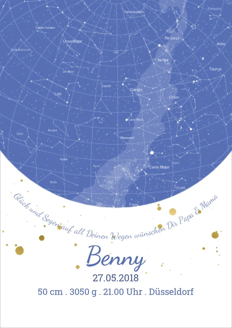 Geburtsgeschenk & Taufgeschenk Poster Geburtsanzeige | Sternenhimmel - Sternkarte Design | Babygeschenk zur Geburt, zur Taufe | Junge