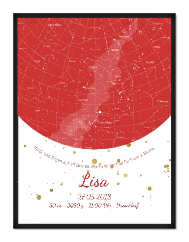 Geburtsgeschenk & Taufgeschenk Geburtsanzeige | Sternenhimmel Poster Sternkarte Design | Babygeschenk zur Geburt, zur Taufe | Mädchen