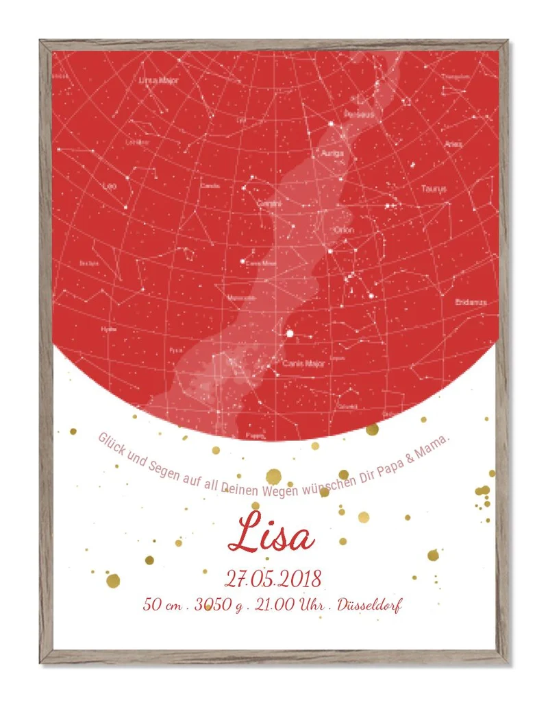 Geburtsgeschenk & Taufgeschenk Geburtsanzeige | Sternenhimmel Poster Sternkarte Design | Babygeschenk zur Geburt, zur Taufe | Mädchen