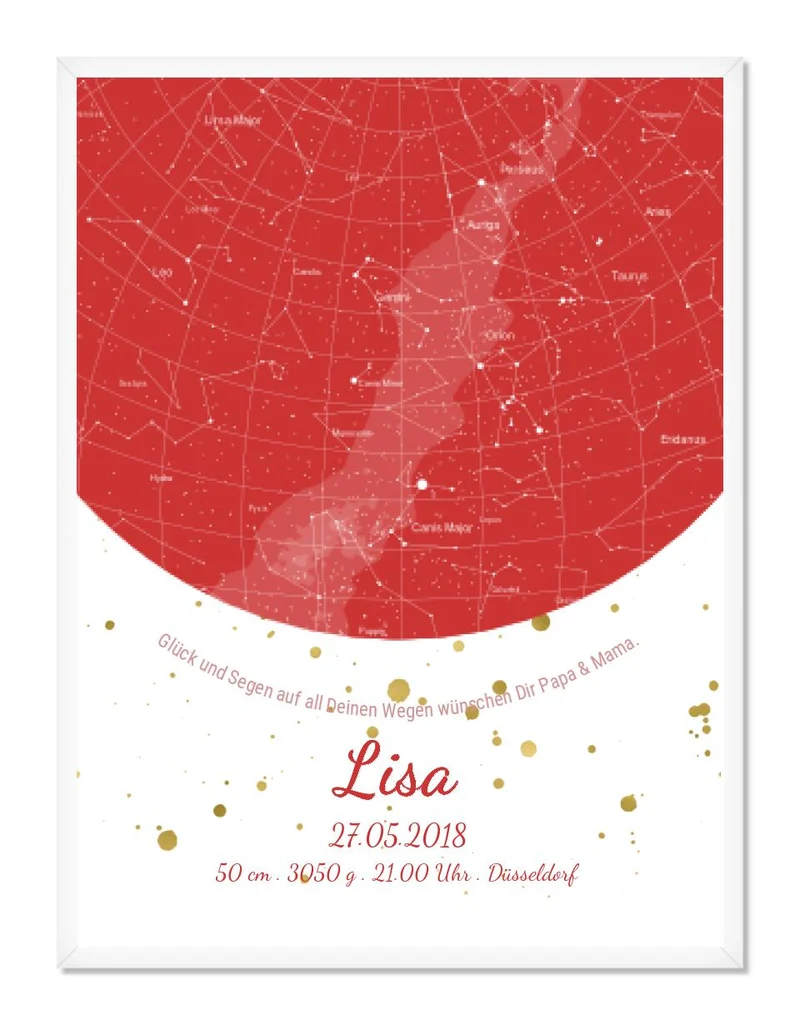 Geburtsgeschenk & Taufgeschenk Geburtsanzeige | Sternenhimmel Poster Sternkarte Design | Babygeschenk zur Geburt, zur Taufe | Mädchen