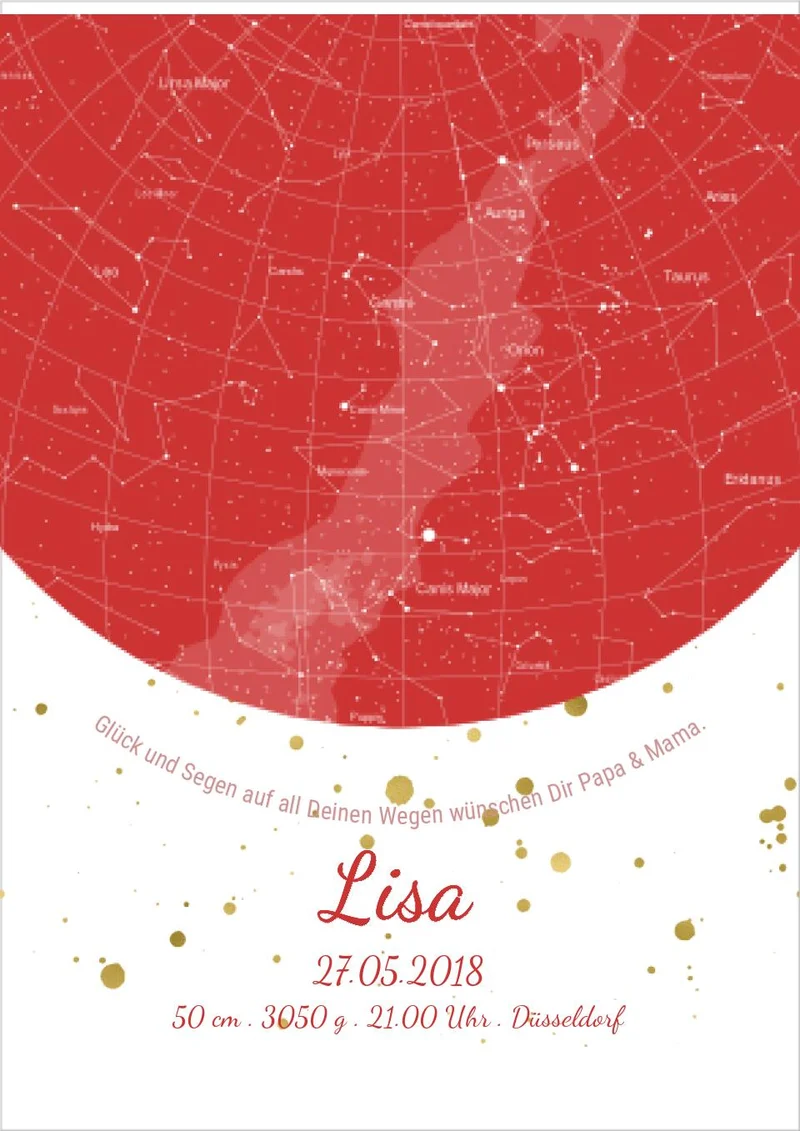 Geburtsgeschenk & Taufgeschenk Geburtsanzeige | Sternenhimmel Poster Sternkarte Design | Babygeschenk zur Geburt, zur Taufe | Mädchen
