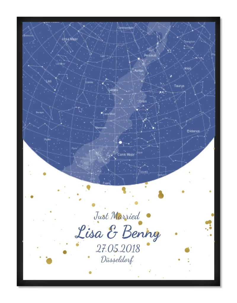 Hochzeitsgeschenk | Personalisierte Sternkarte | Sternenhimmel Poster | Sternkarte Geschenk zur Hochzeit, zur Geburt, zur Taufe | Geschenk Brautpaar