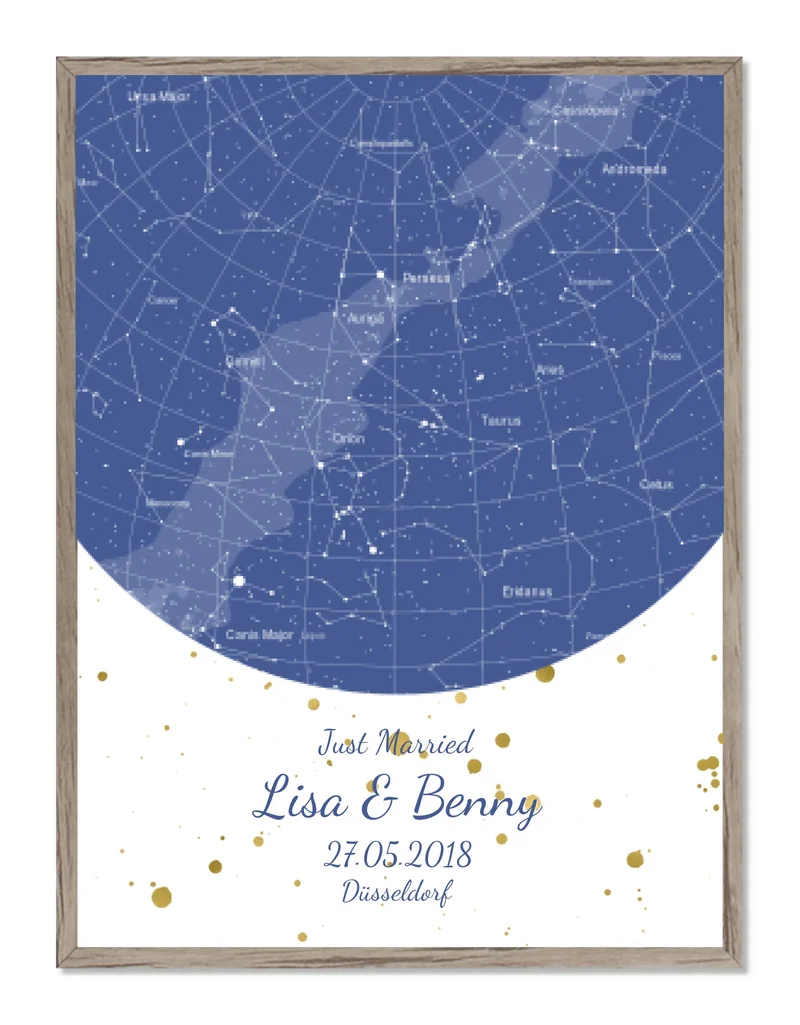 Hochzeitsgeschenk | Personalisierte Sternkarte | Sternenhimmel Poster | Sternkarte Geschenk zur Hochzeit, zur Geburt, zur Taufe | Geschenk Brautpaar