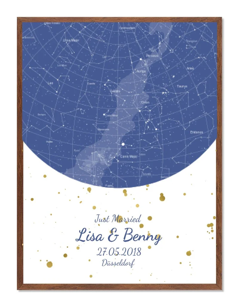 Hochzeitsgeschenk | Personalisierte Sternkarte | Sternenhimmel Poster | Sternkarte Geschenk zur Hochzeit, zur Geburt, zur Taufe | Geschenk Brautpaar