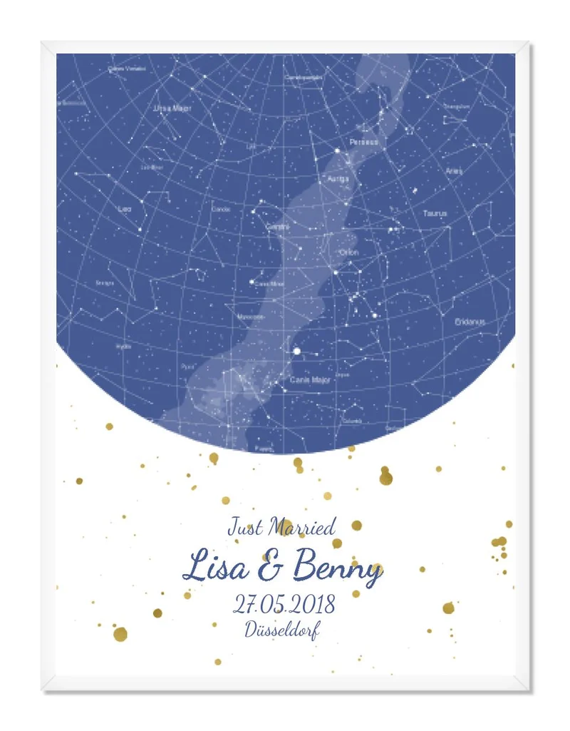 Hochzeitsgeschenk | Personalisierte Sternkarte | Sternenhimmel Poster | Sternkarte Geschenk zur Hochzeit, zur Geburt, zur Taufe | Geschenk Brautpaar