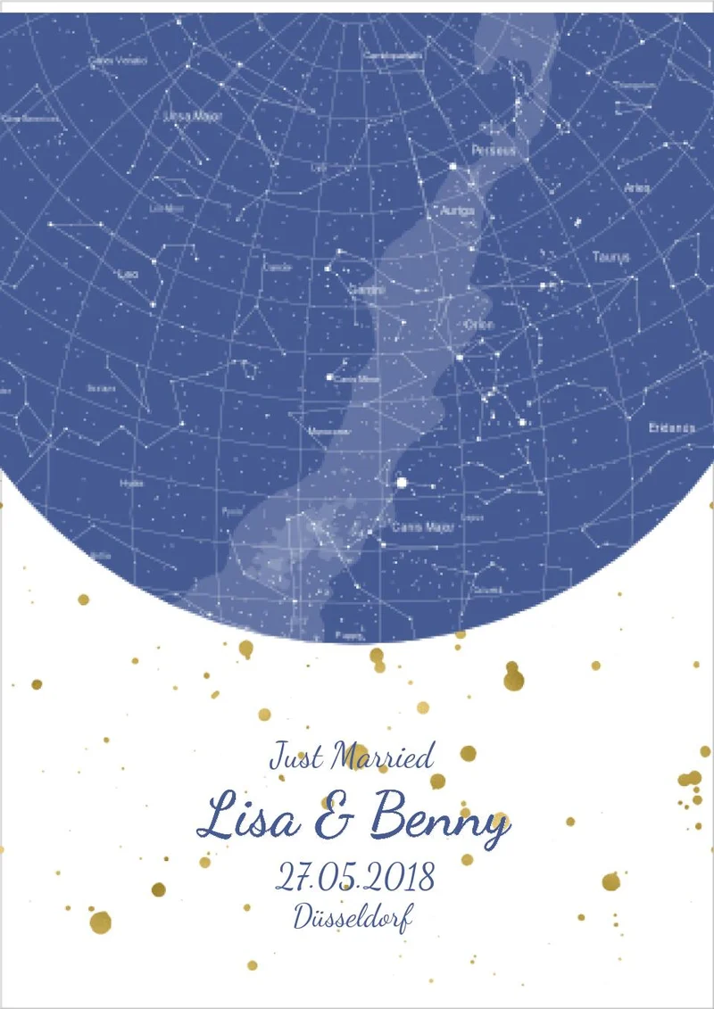Hochzeitsgeschenk | Personalisierte Sternkarte | Sternenhimmel Poster | Sternkarte Geschenk zur Hochzeit, zur Geburt, zur Taufe | Geschenk Brautpaar