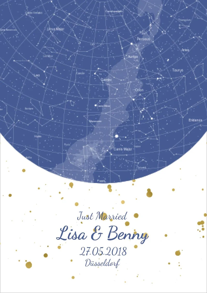 Hochzeitsgeschenk | Personalisierte Sternkarte | Sternenhimmel Poster | Sternkarte Geschenk zur Hochzeit, zur Geburt, zur Taufe | Geschenk Brautpaar