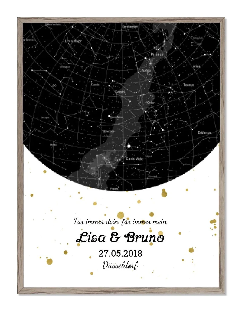 Hochzeitsgeschenk | Personalisierte Sternkarte | Sternenhimmel Poster | Sternkarte Geschenk zur Hochzeit, zur Geburt, zur Taufe | Geschenk Brautpaar