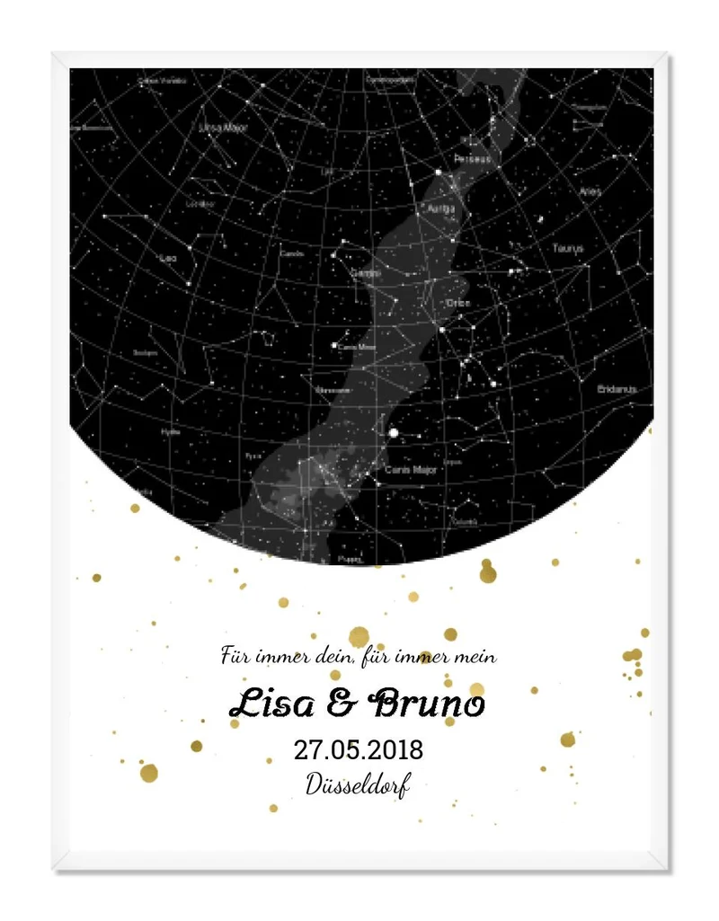 Hochzeitsgeschenk | Personalisierte Sternkarte | Sternenhimmel Poster | Sternkarte Geschenk zur Hochzeit, zur Geburt, zur Taufe | Geschenk Brautpaar