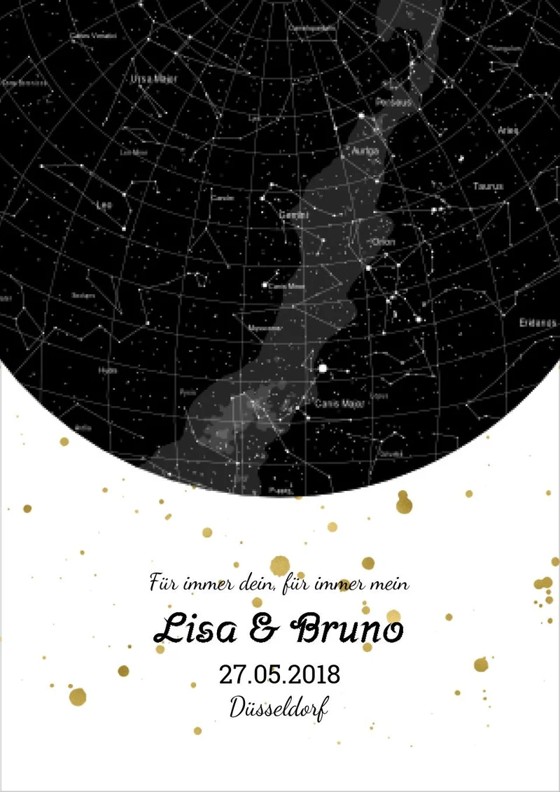 Hochzeitsgeschenk | Personalisierte Sternkarte | Sternenhimmel Poster | Sternkarte Geschenk zur Hochzeit, zur Geburt, zur Taufe | Geschenk Brautpaar