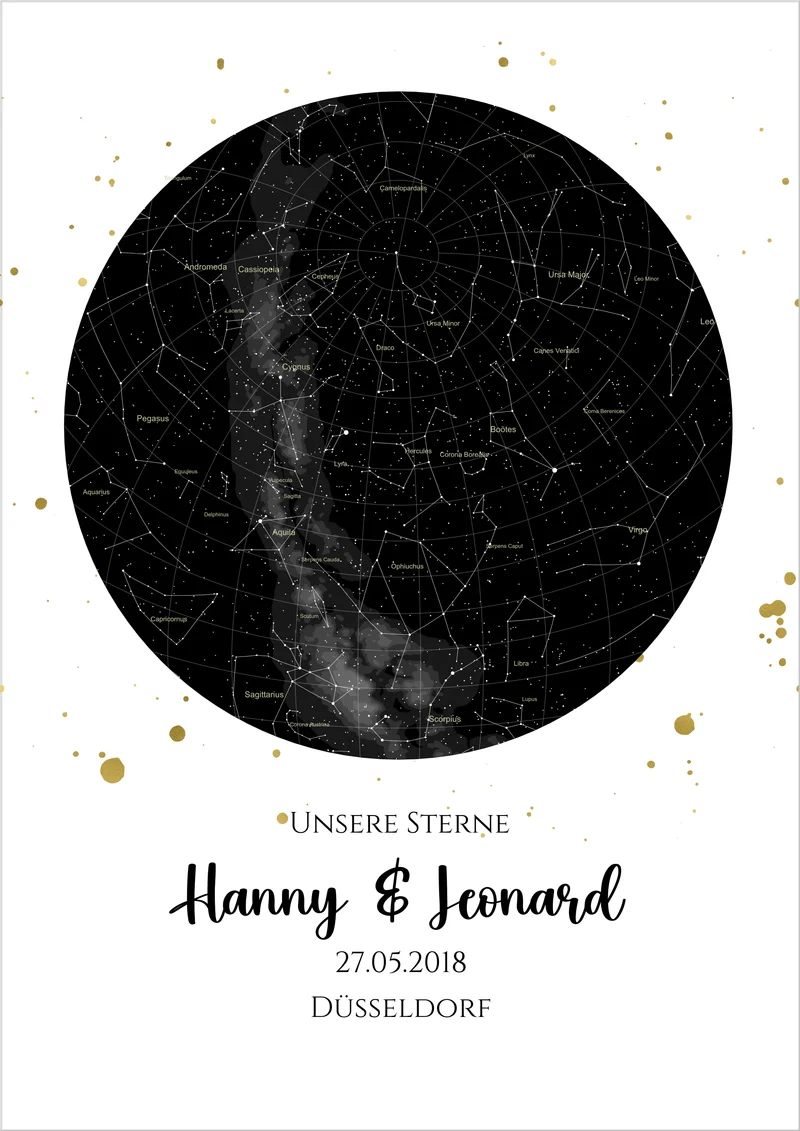 Hochzeitsgeschenk | Personalisierte Sternkarte | Sternenbild Poster | Sternkarte Geschenk zur Hochzeit, zur Geburt, zur Taufe | Geschenk Brautpaar