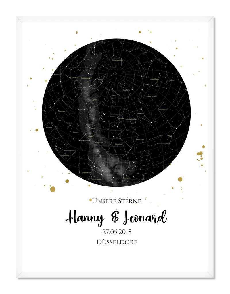 Hochzeitsgeschenk | Personalisierte Sternkarte | Sternenbild Poster | Sternkarte Geschenk zur Hochzeit, zur Geburt, zur Taufe | Geschenk Brautpaar