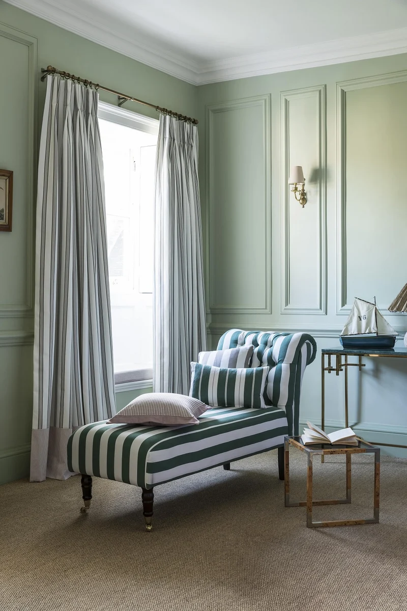 Cotton Stripes - racing green & linen