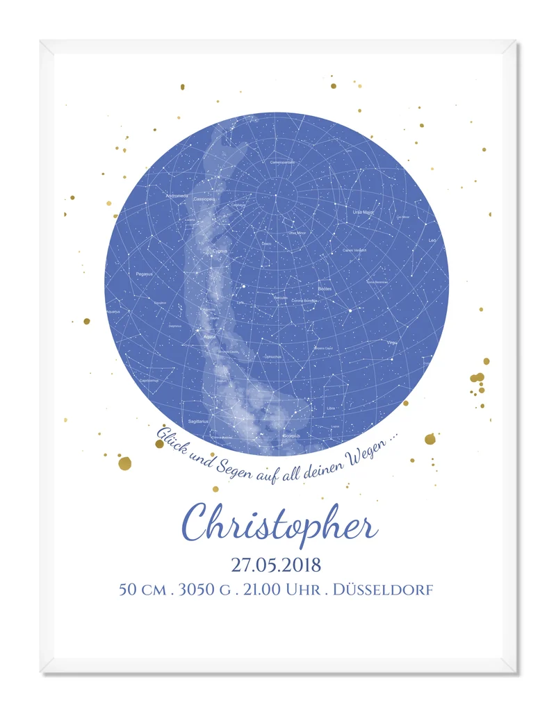 Personalisiertes Geburtsgeschenk & Taufgeschenk Geburtsanzeige | Poster Sternkarte