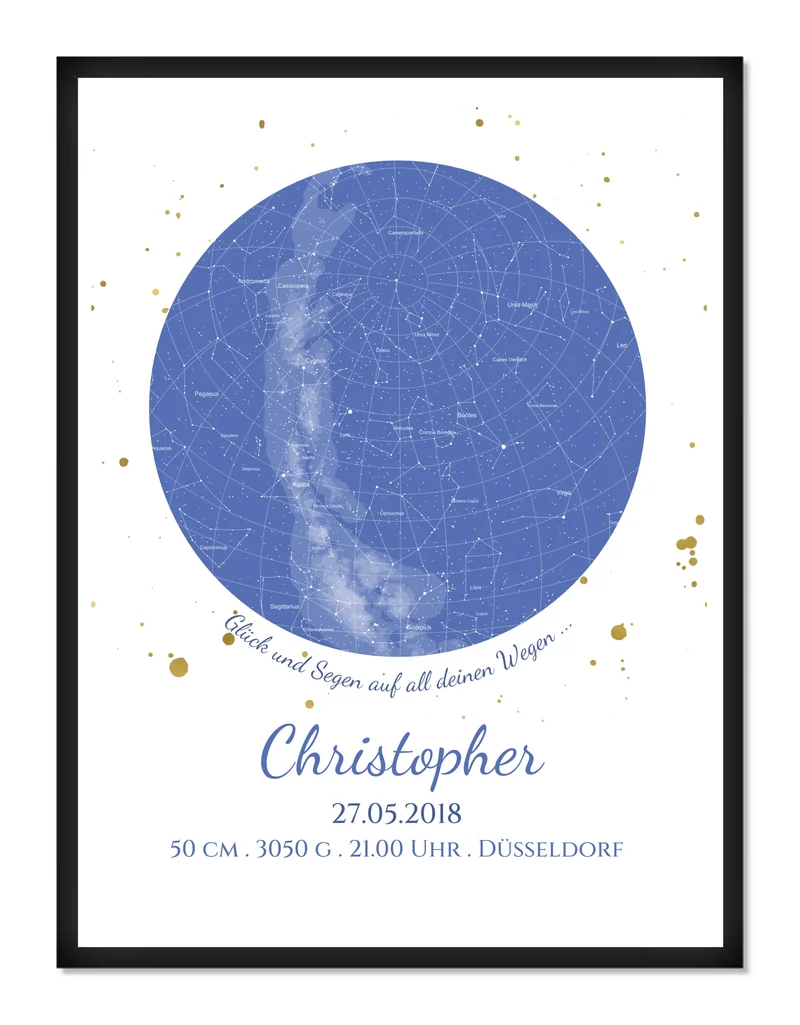 Personalisiertes Geburtsgeschenk & Taufgeschenk Geburtsanzeige | Poster Sternkarte