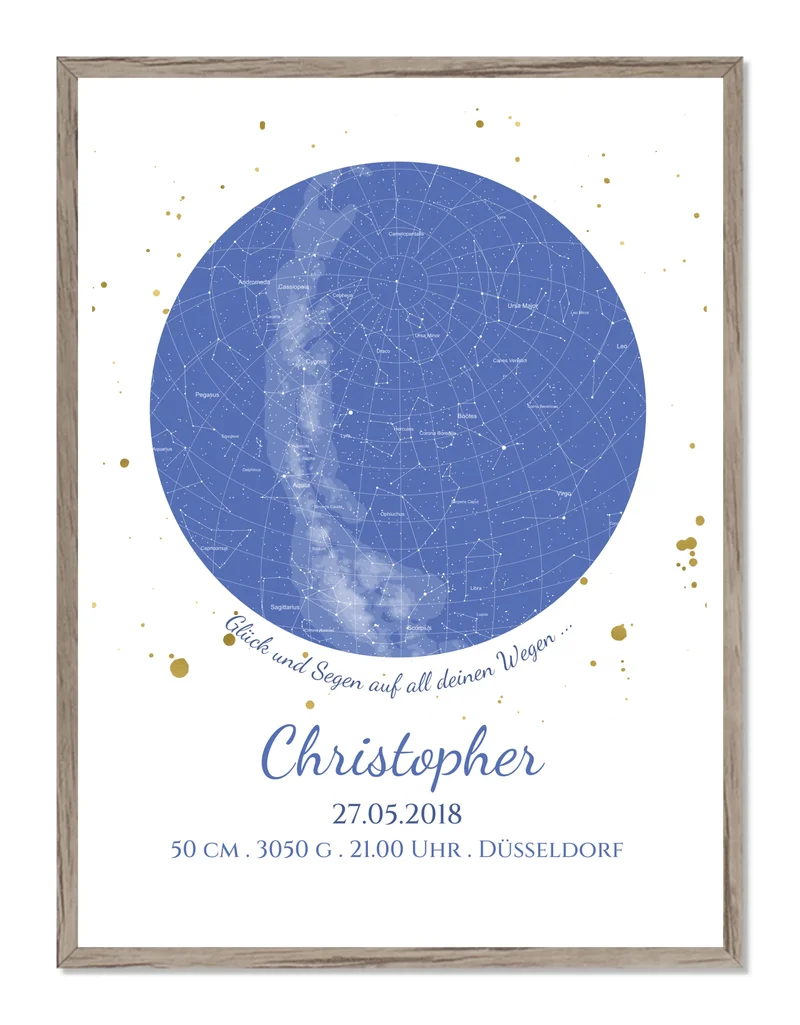 Personalisiertes Geburtsgeschenk & Taufgeschenk Geburtsanzeige | Poster Sternkarte