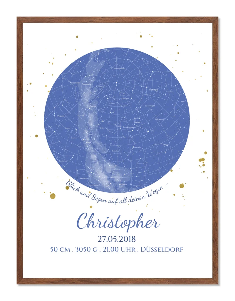 Personalisiertes Geburtsgeschenk & Taufgeschenk Geburtsanzeige | Poster Sternkarte