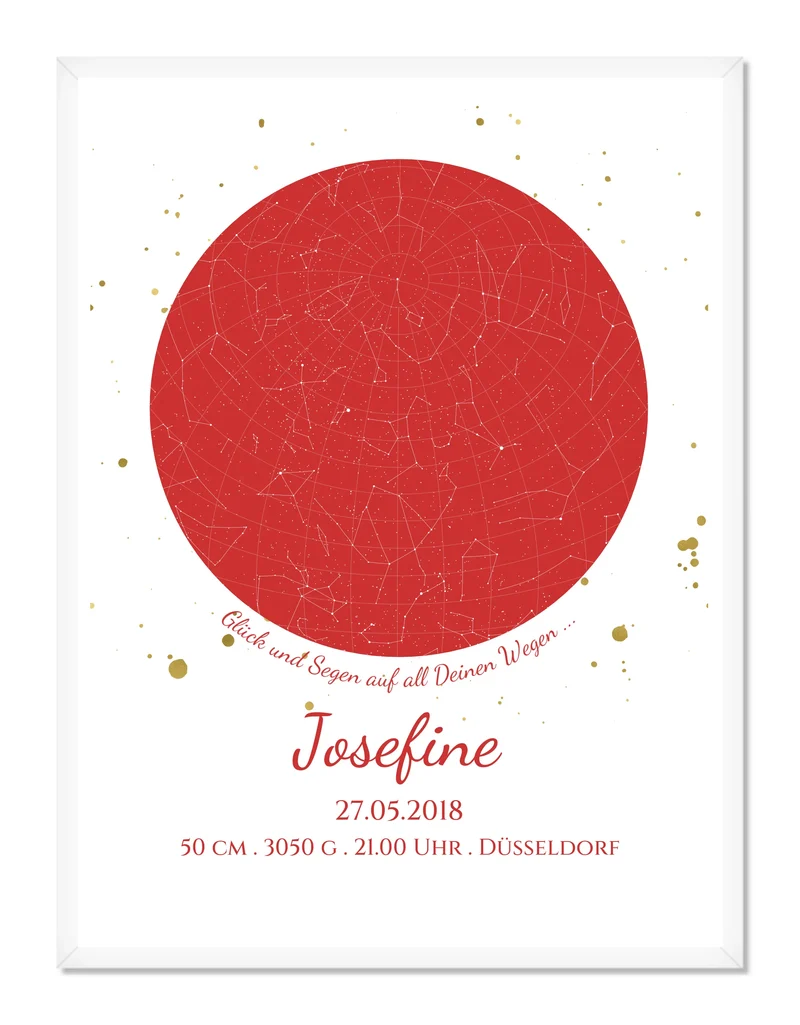 Geburtsgeschenk & Taufgeschenk Geburtsanzeige | Poster Sternkarte Design | Babygeschenk zur Geburt, zur Taufe | Sternkarte Mädchen