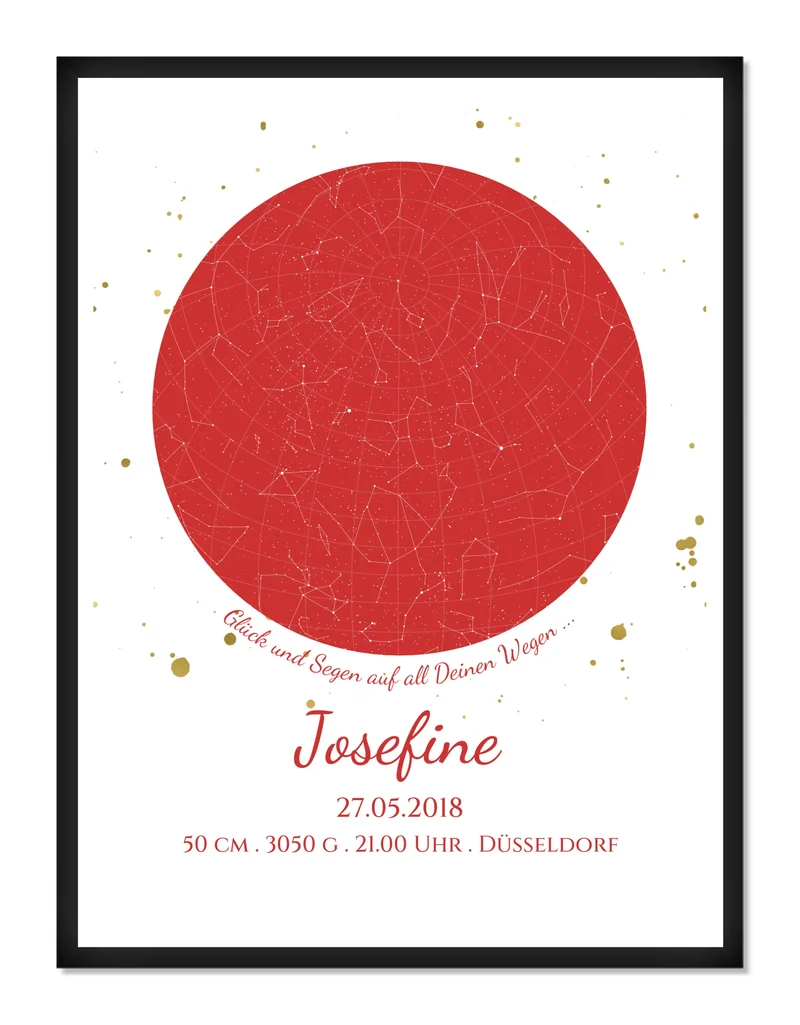 Geburtsgeschenk & Taufgeschenk Geburtsanzeige | Poster Sternkarte Design | Babygeschenk zur Geburt, zur Taufe | Sternkarte Mädchen