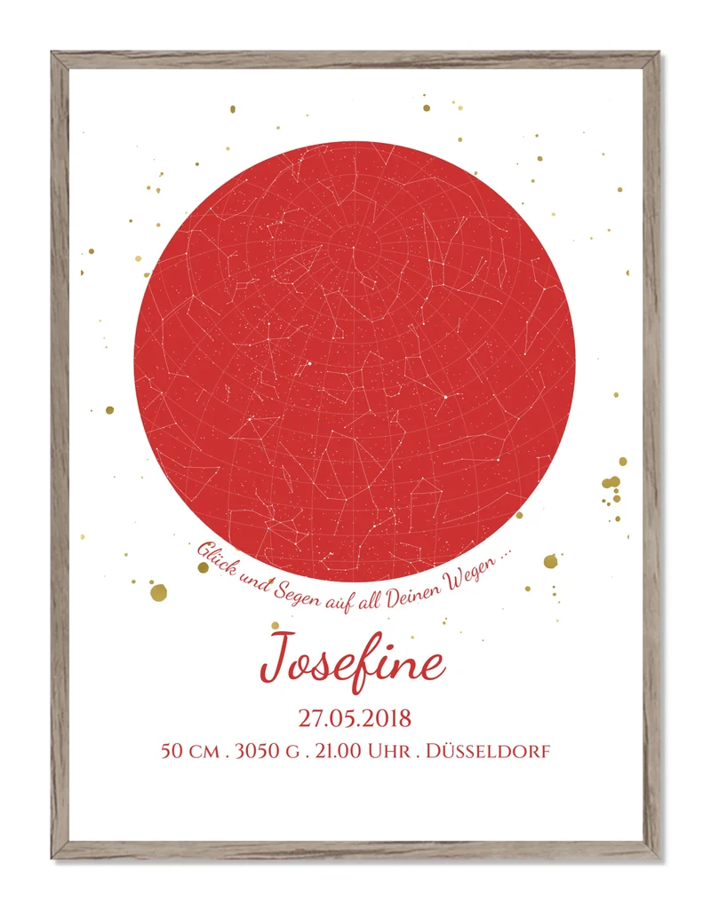 Geburtsgeschenk & Taufgeschenk Geburtsanzeige | Poster Sternkarte Design | Babygeschenk zur Geburt, zur Taufe | Sternkarte Mädchen