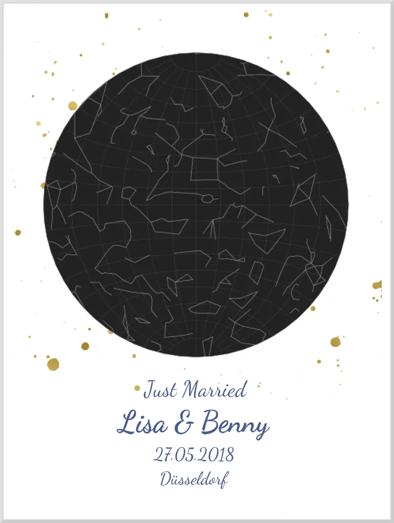 Hochzeitsgeschenk | Personalisierte Sternkarte | Sternenbild Poster | Sternkarte Geschenk zur Hochzeit, zur Geburt, zur Taufe | Geschenk Brautpaar
