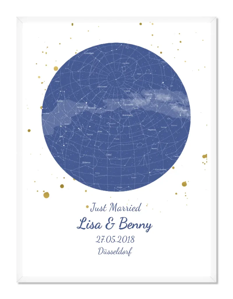 Hochzeitsgeschenk | Personalisierte Sternkarte | Sternenbild Poster | Sternkarte Geschenk zur Hochzeit, zur Geburt, zur Taufe | Geschenk Brautpaar