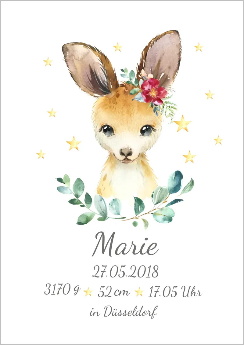 Poster Geschenk zur Geburt - Personalisierte Geburtsanzeige + Geburtsposter mit Namen & Geburtsdaten
