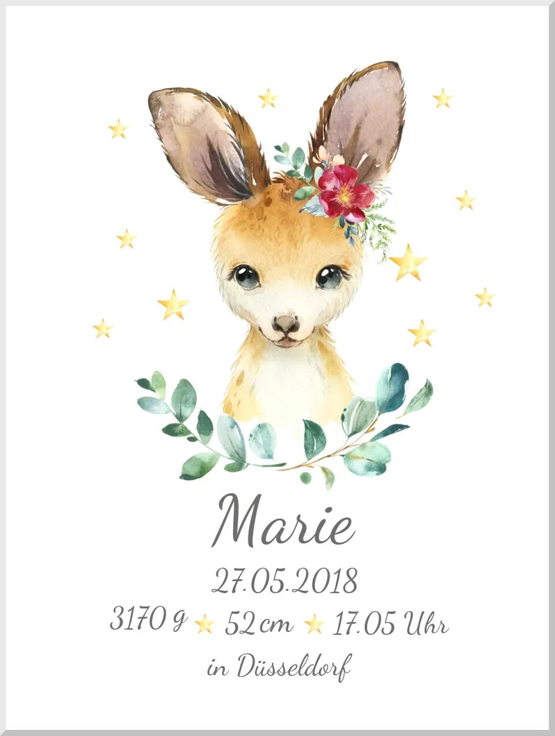 Poster Geschenk zur Geburt - Personalisierte Geburtsanzeige + Geburtsposter mit Namen & Geburtsdaten
