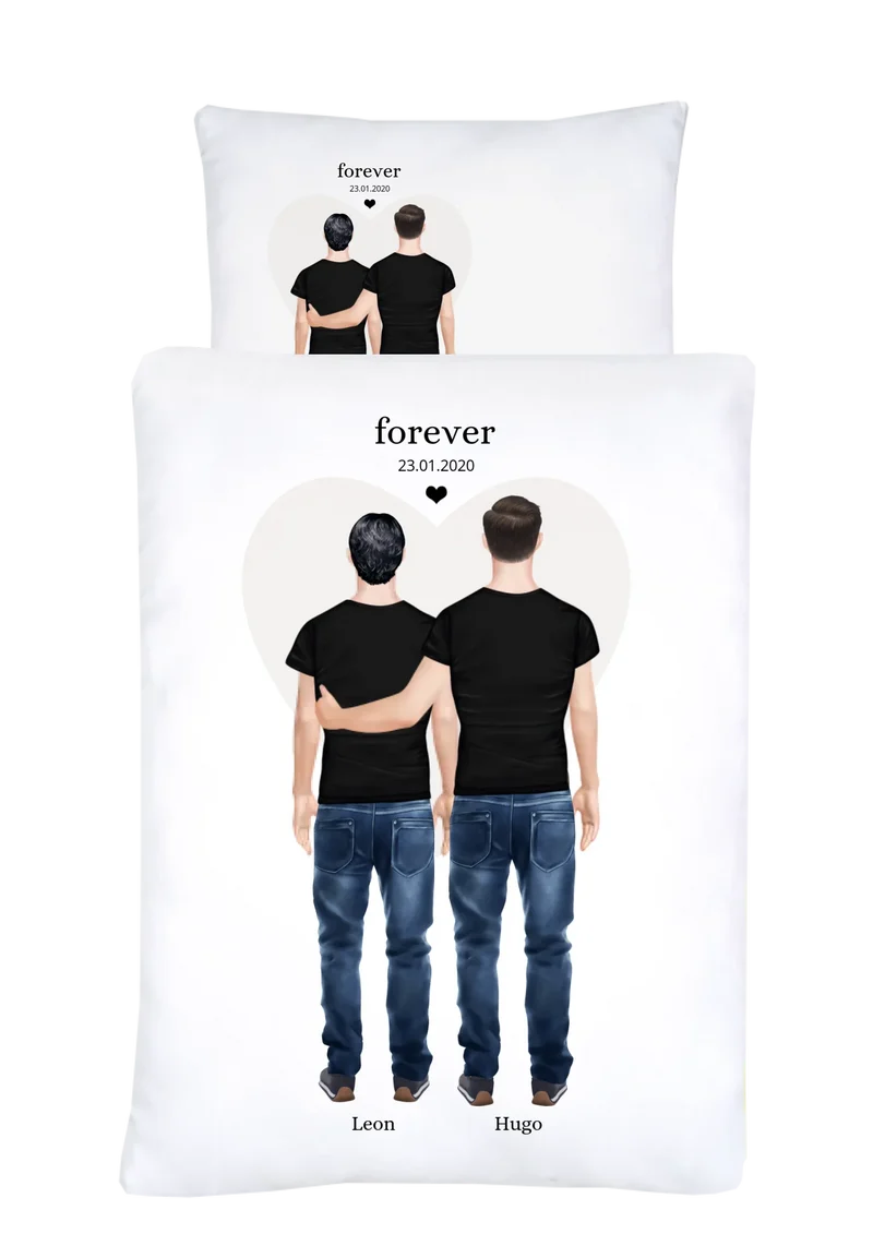 Personalisierte Bettwäsche für 2 Männer – Pärchen & beste Freunde Geschenk mit Namen