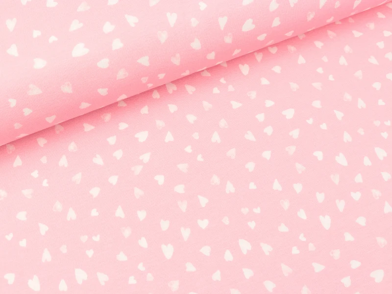 Baumwolljersey Lisbet Kleine Herzen weiß auf Rosa