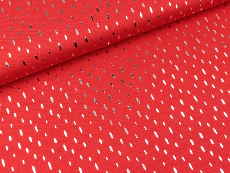 Viskosestoff Chally Foil Print Ovale silber auf Rot